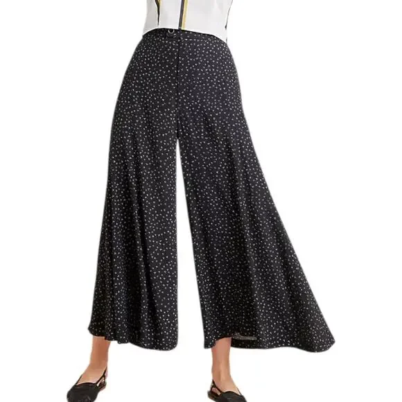 Anthropologie Skirted Wide Leg Pants Black Polka Dot Culottes Skirty Festival 8 - Picture 1 of 16